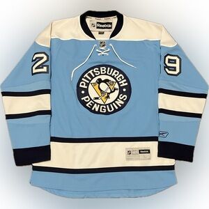 Pittsburgh Penguins Marc Andre Fleury Blue Alternate Reebok NHL Hockey Jersey L